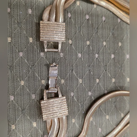 Gold-tone Multi-strand Herringbone or Flat Snake Chain Necklace w/ Box Closure - Picture 6 of 10